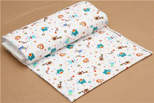 white Michael Miller flannel fabric with small circus animal 3