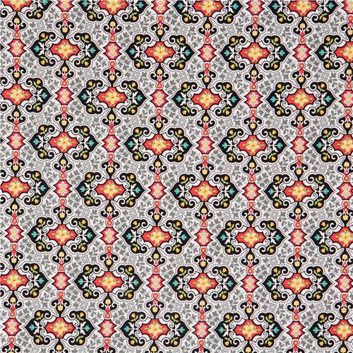 white Michael Miller flower fabric with black ornaments 2