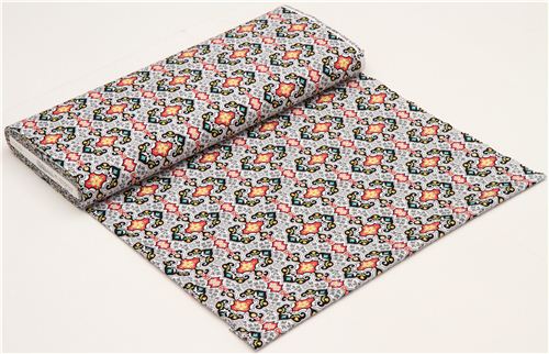 white Michael Miller flower fabric with black ornaments 3