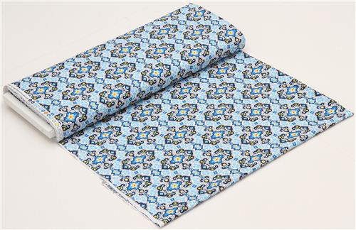 white Michael Miller flower fabric with blue ornaments 3