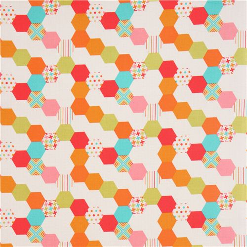 white Michael Miller hexagon fabric by Patty Young 2