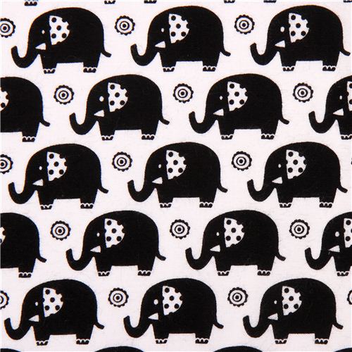 white Mini Elephants elephant animal fabric black Michael Miller Zoo