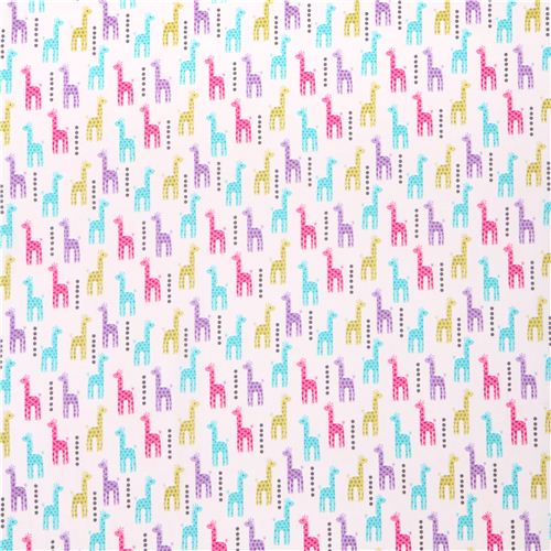 white Mini Giraffes animal fabric pinkpurple Michael Miller Zoo