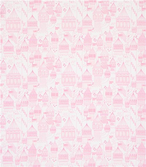 Fat Quarter (50 x 56 cm) - white Moda fabric with pink castle towers 2