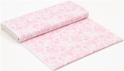 Fat Quarter (50 x 56 cm) - white Moda fabric with pink castle towers 3