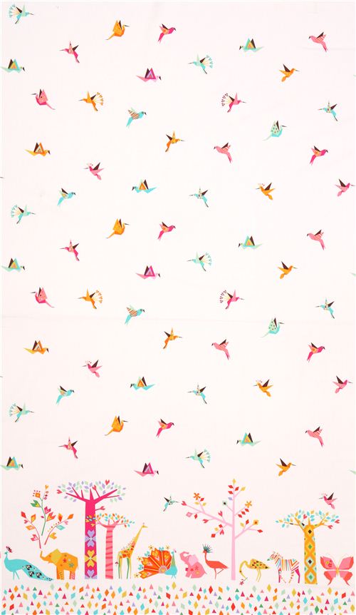white Oasis Border animal border fabric Michael Miller Origami Oasis 2