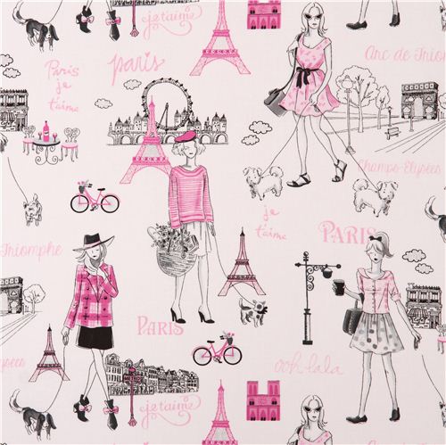Tissu blanc avec Paris « Glitter Parisian Ladies » par Timeless Treasures  Tissu