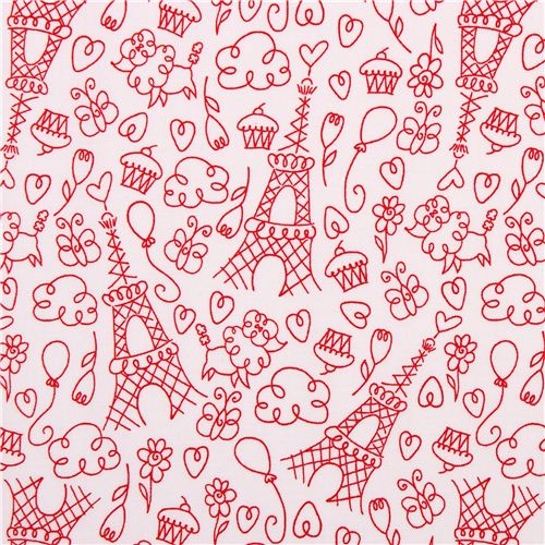 white Paris Love doodles fabric Michael Miller Petite Paris 1
