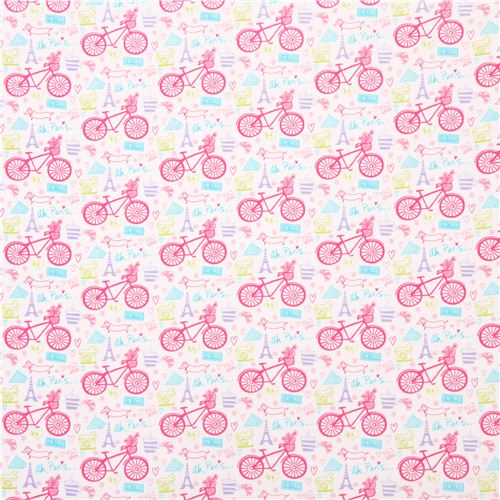 white Paris bicycle fabric with Eiffel Tower by Timeless Treasures USA 2