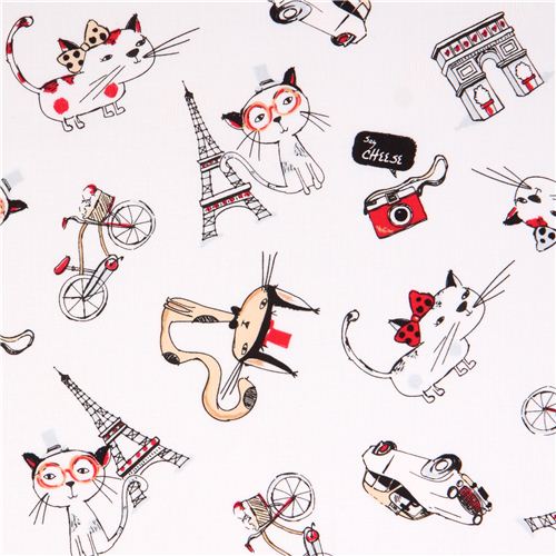 white Paris cat fabric by Timeless Treasures 1