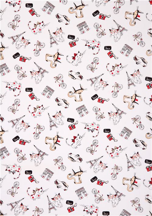 white Paris cat fabric by Timeless Treasures 2