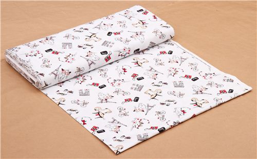 white Paris cat fabric by Timeless Treasures 3