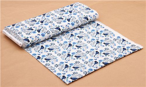 white 'Perched Birds' bird flower Cloud 9 organic algod�n fabric 3