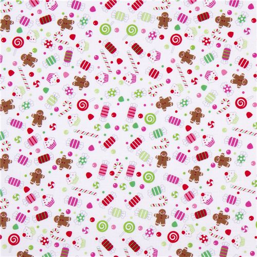 white Riley Blake Christmas fabric colourful candy 2