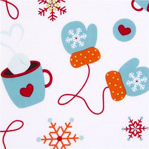 white Riley Blake Christmas fabric cute mittens 1