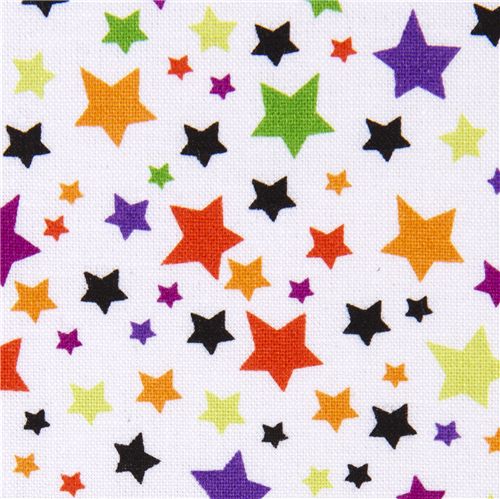 white Riley Blake Halloween fabric colourful stars 1