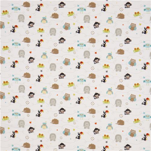white Riley Blake animal fabric from the USA owl hedgehog 2