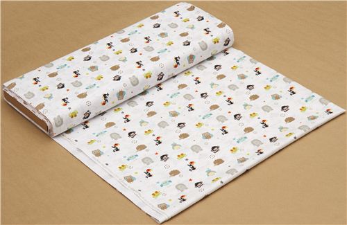 white Riley Blake animal fabric from the USA owl hedgehog 3