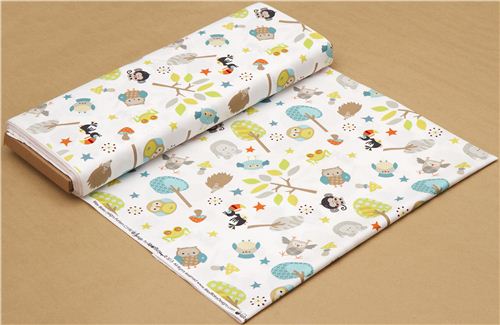 white Riley Blake animal fabric owl hedgehog hippo monkey 3