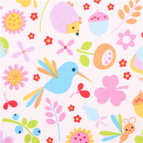 white Riley Blake animal forest fabric Wildflower Meadow 1