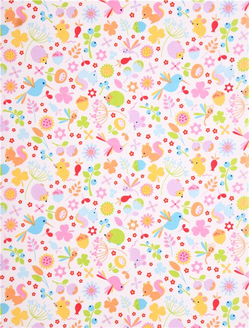 white Riley Blake animal forest fabric Wildflower Meadow 2