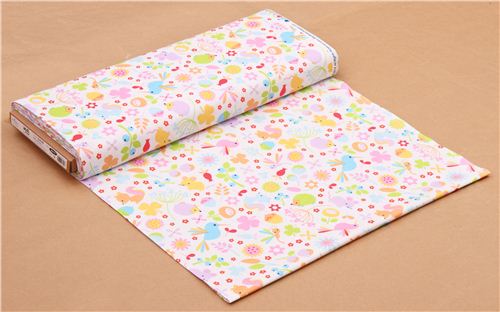 white Riley Blake animal forest fabric Wildflower Meadow 3