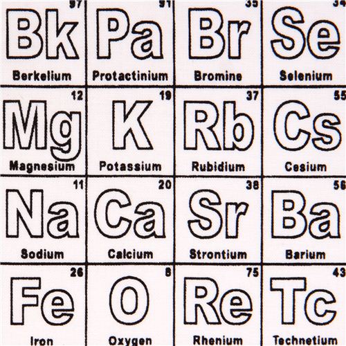 white Riley Blake chemical periodic table 'Periodic' fabric Novelty ...