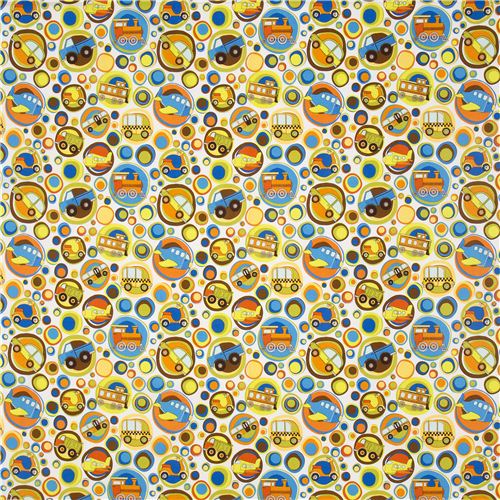 white Riley Blake fabric for boys airplane car train 2