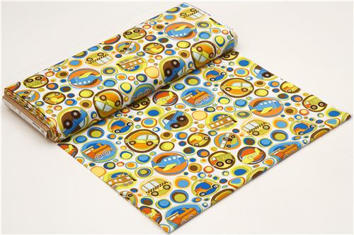 white Riley Blake fabric for boys airplane car train 3