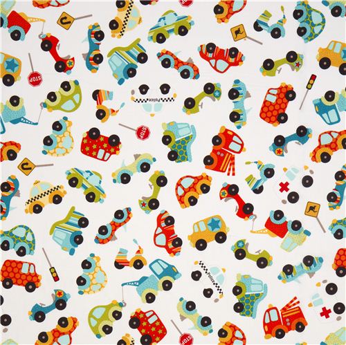 white Riley Blake fabric with car police stop sign - modeS4u