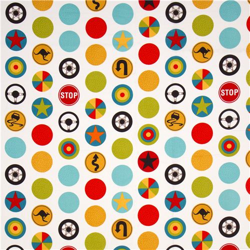 white Riley Blake fabric with car police stop sign Fabric by Riley Blake -  modeS4u