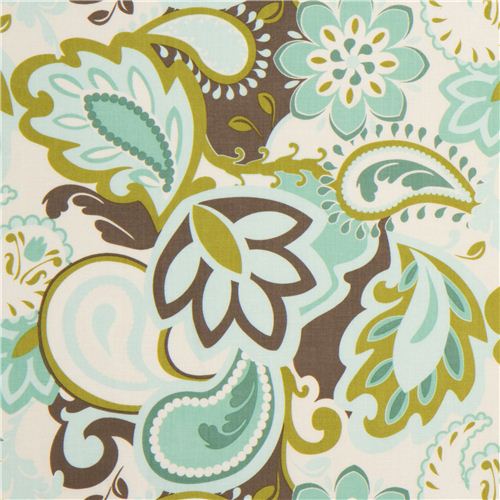 white Riley Blake fabric with turquoise flowers and Paisley 1
