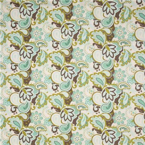 white Riley Blake fabric turquoise flowers and Paisley USA Fabric by ...