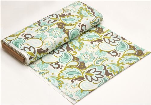 white Riley Blake fabric with turquoise flowers and Paisley 3
