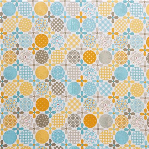 white Riley Blake flower and circles laminate fabric 2