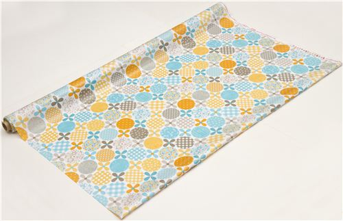 white Riley Blake flower and circles laminate fabric 3