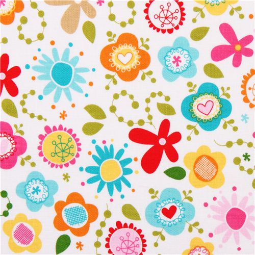 white Riley Blake flower meadow fabric Summer Breeze Fabric by Riley ...