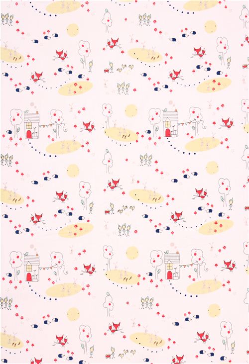 white Riley Blake forest animal fabric fox house Enchant 2