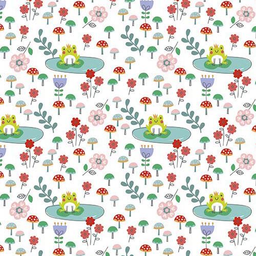 Weißer Riley Blake Frosch Pilz Blume Stoff Princess Dreams Stoff