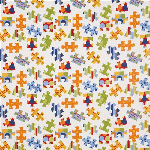 white Riley Blake jigsaw puzzle fabric from the USA 2