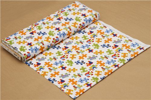 white Riley Blake jigsaw puzzle fabric from the USA 3
