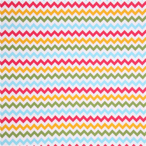 white Riley Blake knit fabric Girl with colorful Chevron pattern 3