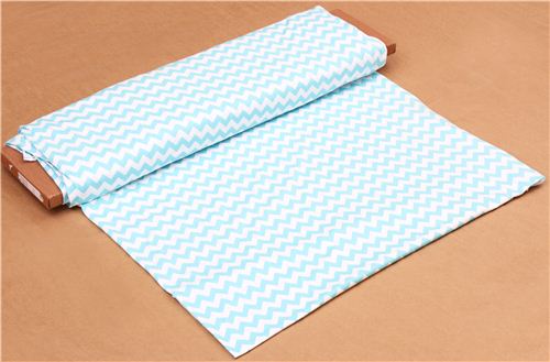 white Riley Blake knit fabric with aqua blue Chevron pattern 3