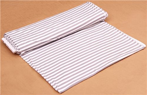 white Riley Blake knit fabric with grey thin stripes 3
