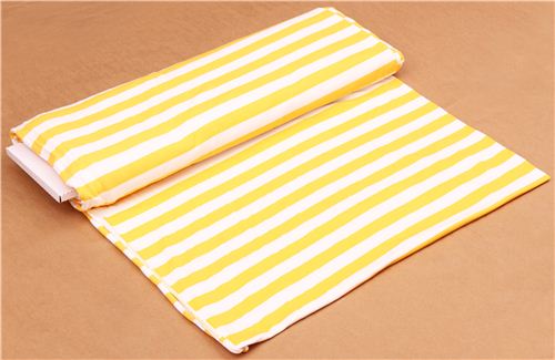 white Riley Blake knit fabric with yellow stripes 3