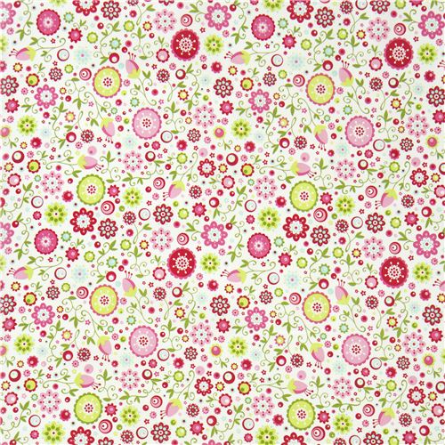 white Riley Blake laminate fabric with colourful flowers USA 2