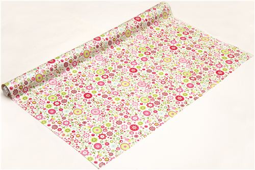 white Riley Blake laminate fabric with colourful flowers USA 3
