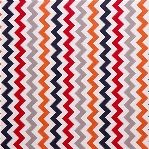 white Riley Blake laminate fabric zig-zag blue-orange 2