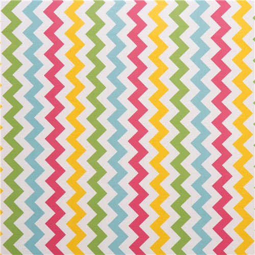 white Riley Blake laminate fabric zig-zag pink-yellow 2