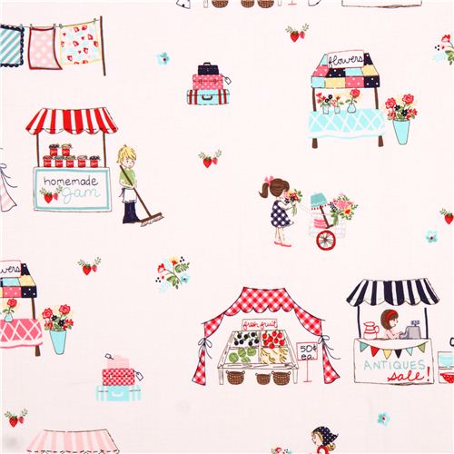 white Riley Blake market stall flower fabric 'Vintage Market' Fabric by ...